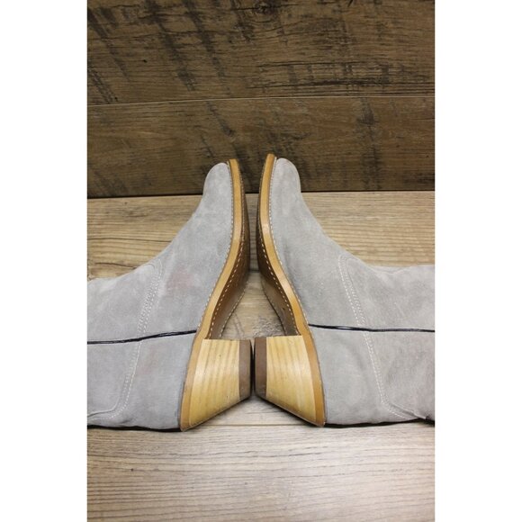 Wolverine women's vintage pale gray suede mid calf stacked heel Western boots - Picture 5 of 16